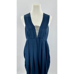 Jenni Kayne Navy Silk Lace Dress Midi Cocktail Special Occasion Party 8 M